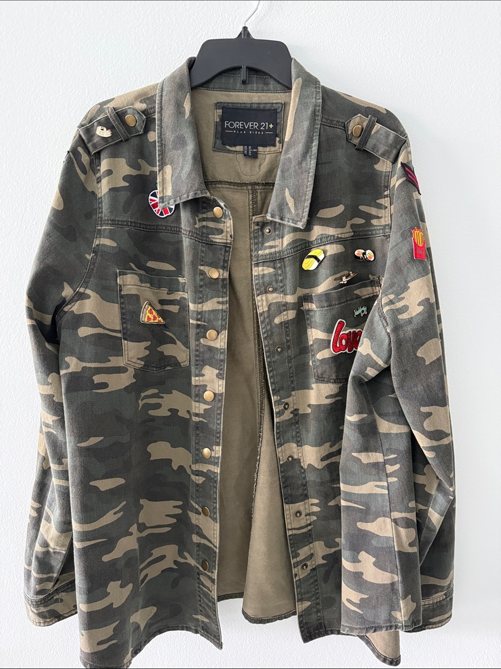 Forever 21 Camo Patch Jacket in Olive and Tan